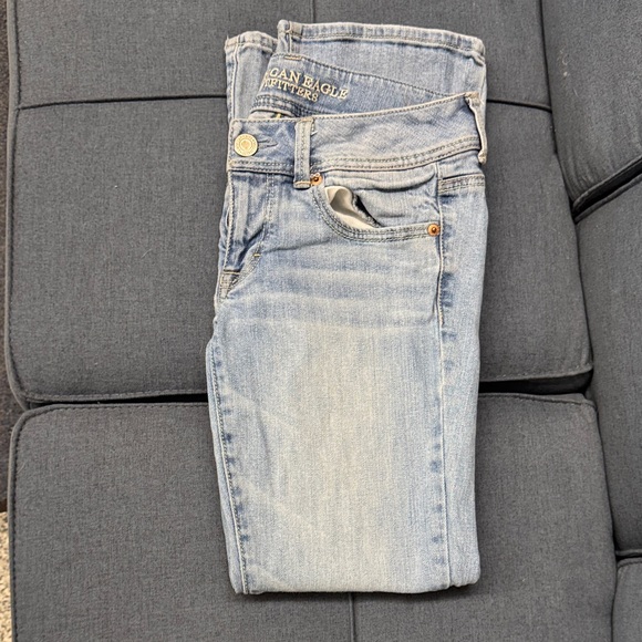 AEO American Eagle Outfitters Light Blue Boot Cut Kick Boot Stretch Blue Jeans - Picture 11 of 12